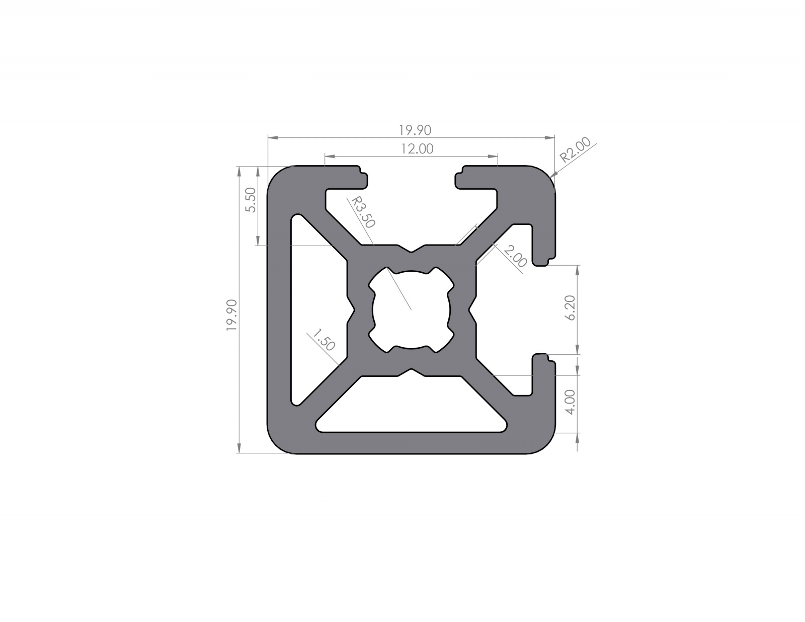 Aluminiumprofil 20x20 Nut 6 B-Typ 2N90